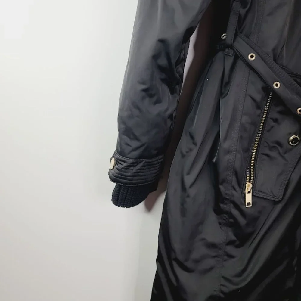 Burberry Women's Black Faux Fur Hoodie Winter Snow‎ Trench Coat Size 4 - Picture 4 of 7